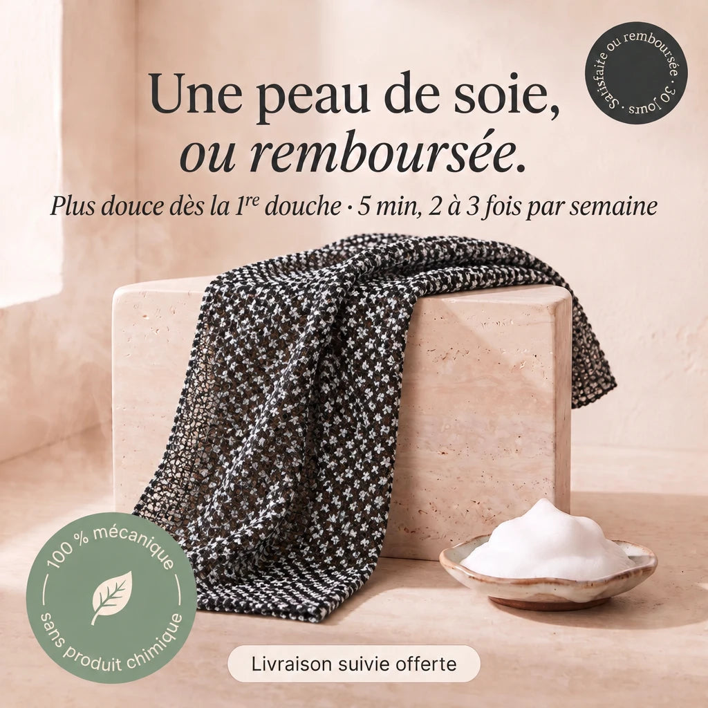 Serviette exfoliante MOKYO en nylon fin, peau de soie ou remboursée